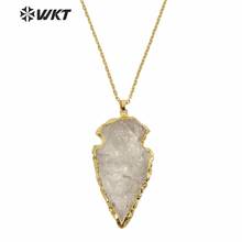 Crazy hot!Natural bright druzy necklace ,arrow heads necklace with24K gold trim on edged WT-N152 2024 - buy cheap