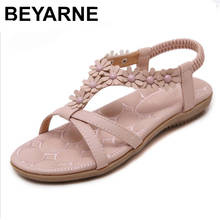 BEYARNE 2020 New Summer Rome Coarse Flat Women Shoes Women Sandals Flowers Leisure Beach Shoes Low-heeled Female Sandals 2024 - buy cheap
