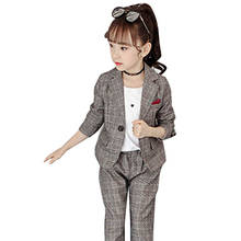 Roupas para meninas xadrez blazer e calças, conjunto de roupas para meninas com botão único, estilo inglaterra, primavera, outono 2024 - compre barato