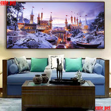 large Diamond Embroidery Castles Rivers Winter Bridges Boats DIY Needlework 5D Diamond Painting Cross Stitch Mosaic Decor puzzle 2024 - buy cheap