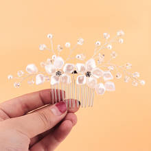 Resin Flower Hair Comb Clip Crystal Pearl Bridal Wedding Jewelry Silver Color Hair Pins for Women Accessories Bride Headpiece 2024 - buy cheap