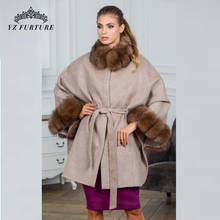 Casaco de pele de raposa real feminino, casaco de lã natural de caxemira genuína para mulheres, jaqueta com gola e gola, inverno 2020 2024 - compre barato