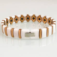 Белые керамические женские браслеты из розового золота, титановая сталь, германий, медицинский Магнитный мужской браслет для облегчения артрита и боли 2024 - купить недорого