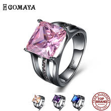 GOMAYA  Women Rings Colorful Square Zircon Black Gun Color Hollow Out Ring Unisex Romantic Party Birthday Gift Fashion Jewelry 2024 - buy cheap