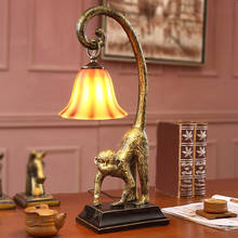 Luminária de mesa com macaco retrô, lâmpada de mesa moderna de resina para decoração de quarto, sala de estar e sala de estar 2024 - compre barato