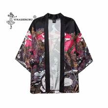 Женское/Мужское кимоно в японском стиле, одежда самураев с японской блузкой, юката, хаори, кардиган с Азиатским принтом, Летний Пляжный топ 2024 - купить недорого
