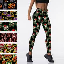 FCCEXIO New Arrival High Waist Fitness 3D Skulls Print Pumpkin Leggings Women Workout Legging Halloween Jeggings Women Pants 2024 - buy cheap