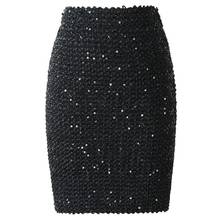 Saia feminina sensual cor sólida elástica cintura alta lantejoulas patchwork mini mini saia 2021 2024 - compre barato