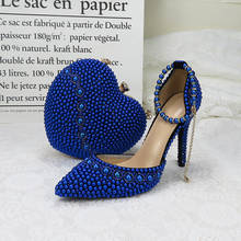 BaoYaFang 2020 new Arrive wedding shoes with matching bags High Heeled Heart purse royal blue pearl party shoes and bags 2024 - buy cheap