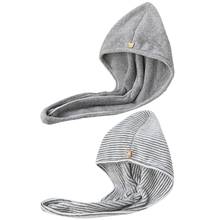 Tampão de turbante de secagem rápida do envoltório de toalha de cabelo de fibra de carvão de bambu com botão super absorvente anti-frizz banho chapéu de chuveiro 2024 - compre barato