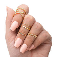 LETAPI-Conjunto de anillos trenzados Punk para mujer, anillo cruzado Vintage de cristal, anillos de nudillos para mujer, Color dorado 2024 - compra barato
