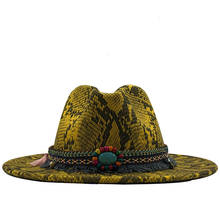 Brand Soft Wool Felt Hats Floppy Wide Brim Fedora For Women men Snake skin Jazz Cap Lady Winter Panama Hat 2024 - compra barato