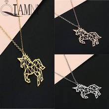 QIAMNI Cute Origami Unicorn Necklace Pendant Fashion Cartoon Horse Animal Necklaces for Kids Statement Jewelry Gifts Collier 2024 - buy cheap