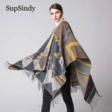 SupSindy Winter scarf bohemian Style Cape Thick warm Shawl wrap Cashmere wool scarves for women cloak Tassel Poncho female stole 2024 - buy cheap