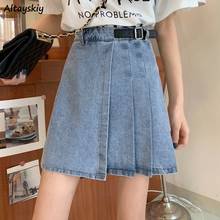 Patchwork Mini Skirts Women Denim Sashes Korean Style Leisure All-match Teenager Simple Slim Ulzzang Summer Vintage Irregular 2024 - buy cheap