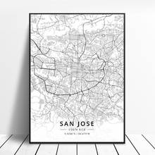 Póster de mapa artístico, lienzo de longitud de latitud de San José, Costa Rica, blanco y negro 2024 - compra barato