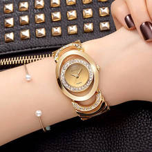 Relógio feminino geneva crrju, relógio de pulso feminino quartz dourado 2024 - compre barato