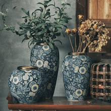 Jarrón de boca dorada de porcelana seca y blanca, azul y blanco jarrón, flor europea, vajilla china Jingdezhen, arreglo de flores de mesa a 2024 - compra barato
