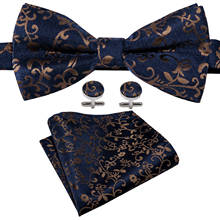 Luxury Gold Blue Men Bowtie Paisley Silk Pre-Tied Male Bows Set Hanky Cufflinks Gift Wedding Business Party Barry.Wang 2024 - buy cheap
