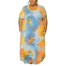 Large size new dress 6XL-10XL bust 158CM large size women's V-neck short-sleeved tie-dye printing pocket loose casual dress 2024 - buy cheap