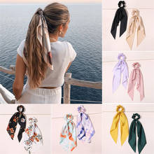 Floral Print Bow Satin Long Ribbon Ponytail Scarf Hair Tie Scrunchies Women Girls Elastic Hair Bands Hair Accessories 2024 - buy cheap