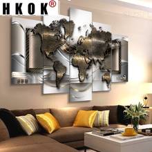 HKOK 5 Panels Colorful Worldmap Canvas Painting Poster Prints Abstract Picture Wall Art Modern Home Decor Living Room Unframed 2024 - купить недорого