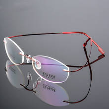 Armação de óculos sem aro oval de liga de titânio, óculos ultraleve sem moldura, armação de olho de gato para miopia 2024 - compre barato