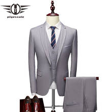Brand Fashion Men's Slim Fit Business Suit 3 Pieces Wedding Suits For Men Casual Formal Dress Suit Light Gray Burgundy Q1256 2024 - buy cheap