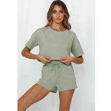 Conjunto de calções e blusas femininas, conjunto de peças de duas peças com camiseta solta, roupa de dormir casual para a casa, 2021 2024 - compre barato