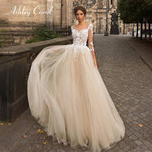 Ashley Carol A-Line Wedding Dress 2022 Charming Sweetheart Appliques Bride Long Sleeve Button Shining Tulle Beach Bridal Gown 2024 - buy cheap