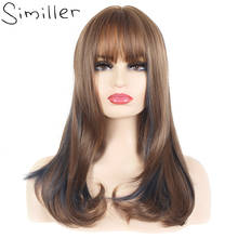 Similler Women Long Synthetic Wigs Heat Resistance Fiber Straight Hair Brown Black Ombre Highlight for Daily Use 2024 - buy cheap