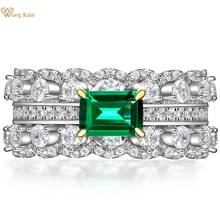 Wong Rain Luxury 100% 925 Sterling Silver Emerald Cut Emerald Gemstone Created Moissanite Wedding Women Rings Fine Jewelry 2024 - buy cheap