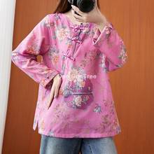 Ropa tradicional china para mujer, traje hanfu tang, blusa china de lino, camisa con estampado floral moderno, 2021 2024 - compra barato