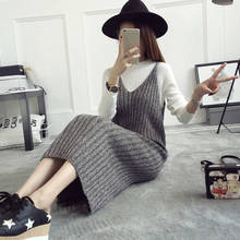 Autumn Winter Fashion Spaghetti Strap Sweater Dress Casual Solid Slim Midi Dress V Neck Flexible Tank Knitted Dress Female 2024 - buy cheap