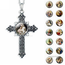 Colar cruz de jesus com cabochão de vidro, joia do son of god, pingente estampa de pata da virgem cristã, maria 2024 - compre barato