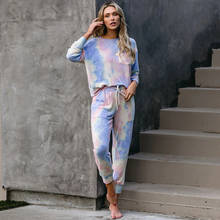Tracksuit Women Loose Pajamas Gradient Tie Dye 2 Piece Sets Long Sleeve Home Pant Suit Lounge Wear Plus Size Dropshipping Summer 2024 - buy cheap