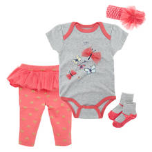 Conjunto de roupas infantis meninas cavkas, macacão com estampa de borboleta vermelha + chapéu + calças + meias para recém-nascidos de 0-12 meses 2024 - compre barato