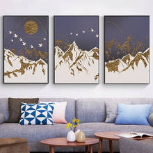 Neve montanha e pássaros pintura da lona ouro sun poster impressão original decoração parede arte fotos para sala de estar quarto corredor decoração 2024 - compre barato