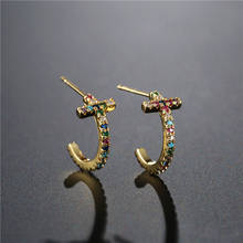 NEWBUY Trendy Rainbow Color Cubic Zirconia Earring Jewelry Female Gold Color Cross Stud Earrings For Women Girl 2024 - buy cheap