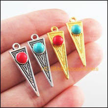 16Pcs Retro Gold Color Tibetan Silver Tone Triangle Blue&Red Stone Charms Pendants 9x28.5mm 2024 - buy cheap