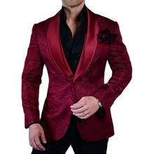 One Button Burgundy Paisley Groom Tuxedos Shawl Lapel Mens Cocktail Dress Business Suits Blazers (Jacket+Pants+Bow Tie) W:626 2024 - buy cheap