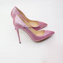 Женские блестящие туфли-лодочки на высоком каблуке с острым носком и блестками; Серебристые модельные туфли 2024 - купить недорого