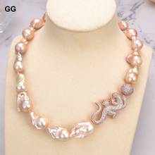 GuaiGuai Jewelry Natural Pearl 19"Pink Keshi Baroque Pearl Necklace Lizard CZ Pave Pendant 2024 - compre barato