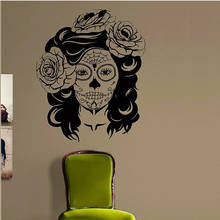 Diseño de "Día de los Muertos" para decoración de pared, arte de vinilo para sala de estar, dormitorio, rosas, calavera de azúcar, mujeres, A13-061 mexicana 2024 - compra barato