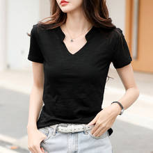 LJSXLS 2021 Summer Clothes For Women Casual Cotton Short Sleeve T Shirt V Neck Solid Basic Tee shirt Femme Camisetas De Mujer 2024 - buy cheap