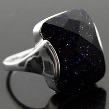 Hot sale>@@ 13*16mm Natural Faceted Blue Sandstone 925 Sterling Silver Ring Size 7/8/9/10 for festival gift 2024 - buy cheap