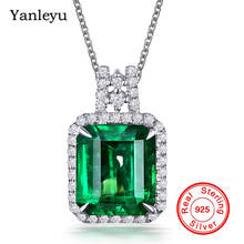 Yanleyu New Emerald Green Princess Square Crystal Zircon Pendant 925 Sterling Silver Fashion Party Jewelry Women Necklace PN057 2024 - buy cheap