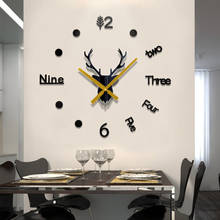 DIY Large Wall Clock 3D Acrylic Mirror Decorative Wall Clock Living Room Deer Head Sticker Quartz Needle Europe Watch Home Decor 2024 - buy cheap