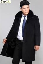 Мужское кашемировое пальто Boollili, мужская куртка с воротником из лисьего меха, зимнее длинное пальто, мужское толстое шерстяное пальто, мужская куртка Abrigo Hombre 2024 - купить недорого