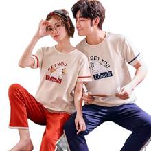 Summer Cotton Pajamas For Couple Cartoon Pajama Sets Short Tops+Long Pants 2pcs/set Pyjamas Round Neck Cute Plus Size Sleepwear 2024 - buy cheap